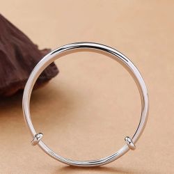 免费刻字银手镯999纯银女圆肚光面实心纯银推拉款饰品首饰