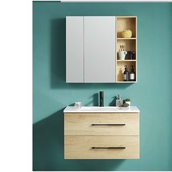 VAMA威麦 原木纹色智能感应镜实木浴室柜 含龙头配件 0.8m