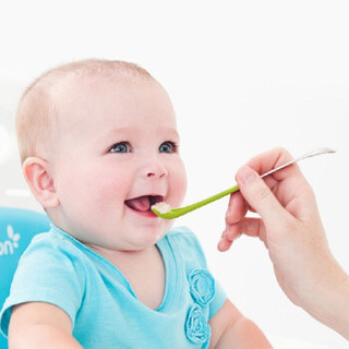 boon 双头勺新生儿婴儿辅食勺子宝宝餐具不锈钢勺子硅胶刮泥勺 绿色单只装