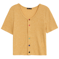 HSTYLE 韩都衣舍 女士短款V领单排扣短袖T恤JZ14124 黄色XS