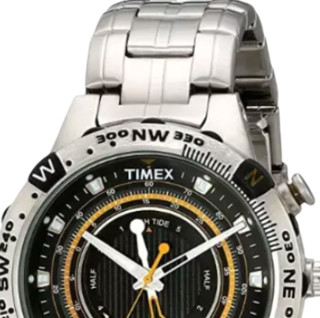 TIMEX 天美时 IQ系列 T2N738 男士石英手表 45mm 黑盘 银色不锈钢表带 圆形