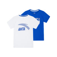 ANTA 安踏 男童短袖T恤两件套 A35927148 纯净白/田野蓝 140cm