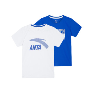 ANTA 安踏 男童短袖T恤两件套 A35927148 纯净白/田野蓝 150cm