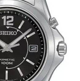 SEIKO 精工 KINETIC系列 SKA477P1 男士石英手表 39mm 黑盘 银色不锈钢表带 圆形