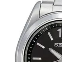 SEIKO 精工 KINETIC系列 SKA477P1 男士石英手表 39mm 黑盘 银色不锈钢表带 圆形