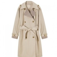 森马 Semir2021春季新款中长款翻领收腰风衣撞色格纹女装外套风衣女 XXL 浅卡其5310