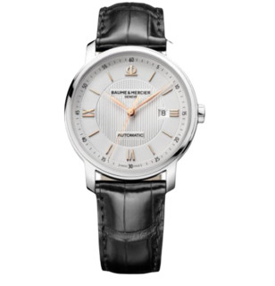 BAUME & MERCIER 名士 Classima系列 MOA10075 男士机械手表 42mm 银盘 黑色皮革表带 圆形