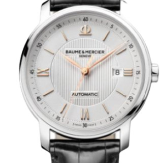 BAUME & MERCIER 名士 Classima系列 MOA10075 男士机械手表 42mm 银盘 黑色皮革表带 圆形