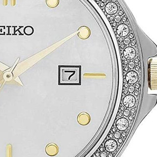 SEIKO 精工 SXDF91 女士石英手表 30mm 白盘 间金不锈钢表带 圆形