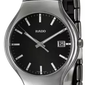 RADO 雷达 True真系列 R27654162 男士石英手表 40mm 黑盘 银色陶瓷表带 圆形