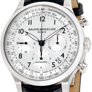 BAUME & MERCIER 名士 CAPELAND卡普蓝系列 MOA10063 男士机械手表 44mm 银盘 蓝色皮革表带 圆形