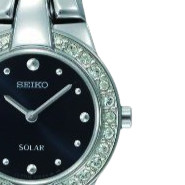 SEIKO 精工 SOLAR系列 SUP051 女士太阳能手表 22mm 黑盘 银色不锈钢带 圆形