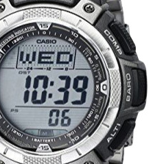 CASIO 卡西欧 PRO TREK系列 PAW1100T-7V 男士电波手表 52mm 灰盘 银色钛金属表带 圆形