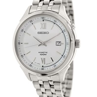 SEIKO 精工 KINETIC系列 SKA653 男士人动电能手表 43mm 银盘 银色不锈钢表带 圆形