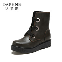Daphne/达芙妮冬季圆头休闲舒适厚底单鞋潮流系带金属装饰马丁靴
