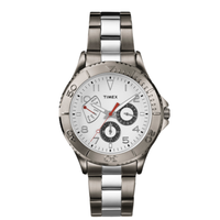 TIMEX 天美时 T2P038KW 男士石英手表 42mm 白盘 间银色不锈钢带 圆形