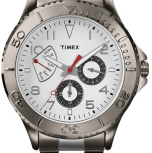 TIMEX 天美时 T2P038KW 男士石英手表 42mm 白盘 间银色不锈钢带 圆形