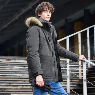 冬季新款韩版中长款外套90%白鸭绒加厚保暖男士羽绒服 XL 灰色