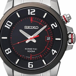 SEIKO 精工 KINETIC系列 SKA553 男士人动电能手表 41mm 黑盘 银色不锈钢带 圆形