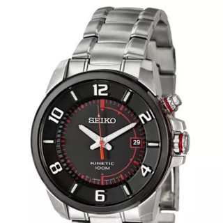 SEIKO 精工 KINETIC系列 SKA553 男士人动电能手表 41mm 黑盘 银色不锈钢带 圆形