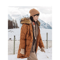 INMAN 茵曼 1884121388 女士毛领连帽羽绒服