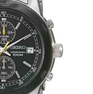 SEIKO 精工 SKS435 男士石英手表 44mm 黑盘 银色不锈钢表带 圆形