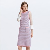 ochirly欧时力夏装法式小香风条纹图案棉质针织连衣裙1GZ3032140 M 粉红