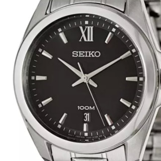 SEIKO 精工 SGEG61 男士石英手表 40mm 黑盘 银色不锈钢带 圆形