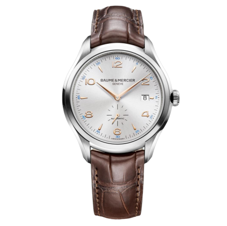 BAUME & MERCIER 名士 CLIFTON克里顿系列 MOA10054 男士机械手表 41mm 银盘 棕色皮革带 圆形