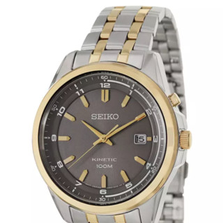 SEIKO 精工 KINETIC系列 SKA634 男士人动电能手表 42mm 灰盘 间金不锈钢表带 圆形