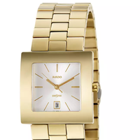 RADO 雷达 DiaStar系列 R18986103 男士石英手表 32mm 银盘 PVD镀金不锈钢表带 方形