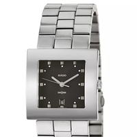 RADO 雷达 DIASTAR系列 R18681163 男士石英手表 32mm 黑盘 银色不锈钢表带 方形