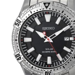 SEIKO 精工 Prospex系列 SNE279 男士太阳能手表 45mm 黑盘 银色不锈钢带 圆形