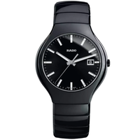 RADO 雷达 True真系列 R27653052 男士石英手表 40mm 黑盘 黑色陶瓷表带 圆形