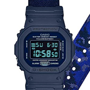 CASIO 卡西欧 G-SHOCK系列 DW-5600LU-2JF 男士电子手表 42.8mm 黑盘 蓝色尼龙表带 方形