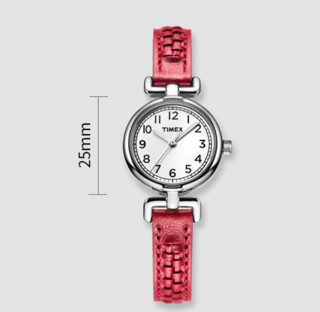 TIMEX 天美时 Classic系列 T2N661 女士石英手表 25mm 白盘 红色皮质表带 圆形