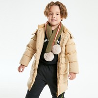 男小童冬季新款中长款锁温保暖时尚型格新潮个性儿童羽绒服 90 卡其色