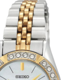 SEIKO 精工 SOLAR系列 SUP094 女士太阳能手表 25mm 贝母盘 间金不锈钢表带 圆形