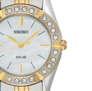 SEIKO 精工 SOLAR系列 SUP094 女士太阳能手表 25mm 贝母盘 间金不锈钢表带 圆形