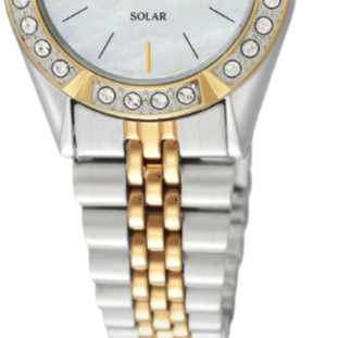 SEIKO 精工 SOLAR系列 SUP094 女士太阳能手表 25mm 贝母盘 间金不锈钢表带 圆形