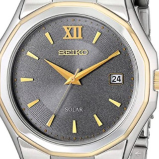 SEIKO 精工 SOLAR系列 SNE166 男士太阳能手表 39.2mm 灰盘 间金不锈钢带 圆形