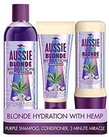 好价格！洗护三件套！Aussie Blonde Hydration 紫色洗发水，护发素和3分钟奇迹*面膜套装，适合金发和银发