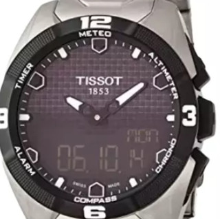TISSOT 天梭 T-Touch Expert Solar系列 T0914204405100 男士太阳能手表 45mm 棕盘 银色钛金属表带 圆形