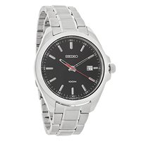 SEIKO 精工 DRESS系列 SUR061 男士石英手表 42mm 黑盘 银色不锈钢表带 圆形