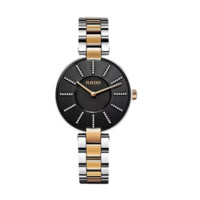 RADO 雷达 COUPOLE M 系列 R22850713 女士石英手表 32mm 黑盘 间金不锈钢表带 圆形