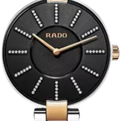 RADO 雷达 COUPOLE M 系列 R22850713 女士石英手表 32mm 黑盘 间金不锈钢表带 圆形