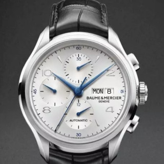 BAUME & MERCIER 名士 CLIFTON克里顿系列 MOA10123 男士机械手表 43mm 银盘 黑色皮革带 圆形