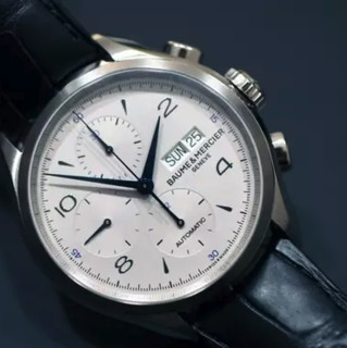 BAUME & MERCIER 名士 CLIFTON克里顿系列 MOA10123 男士机械手表 43mm 银盘 黑色皮革带 圆形