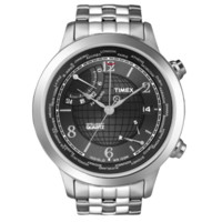 TIMEX 天美时 IQ系列 T2N610 男士石英手表 43mm 黑盘 银色不锈钢表带 圆形