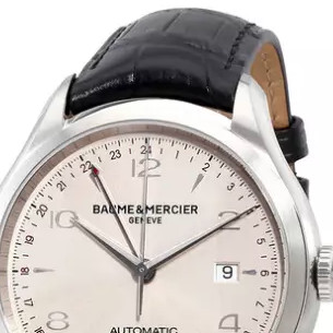 BAUME & MERCIER 名士 CLIFTON克里顿系列 MOA10112 男士机械手表 43mm 米盘 黑色鳄鱼皮表带 圆形